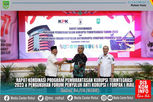 Dengan Nilai Tertinggi di Riau, Bupati Sukiman 2 Kali Berturut Terima Penghargaan Indeks SPI dari KPK RI